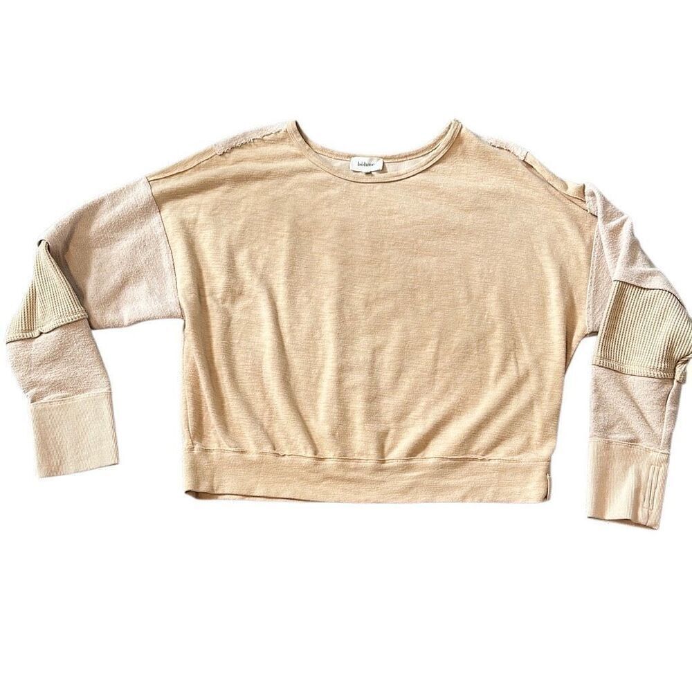 Bohme Creme Textured Waffle layered sleeve thumb hole sweatshirt L